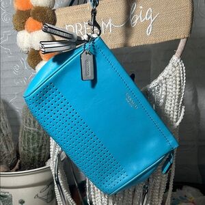 Coach Legacy Turquoise Perforated Wristlet